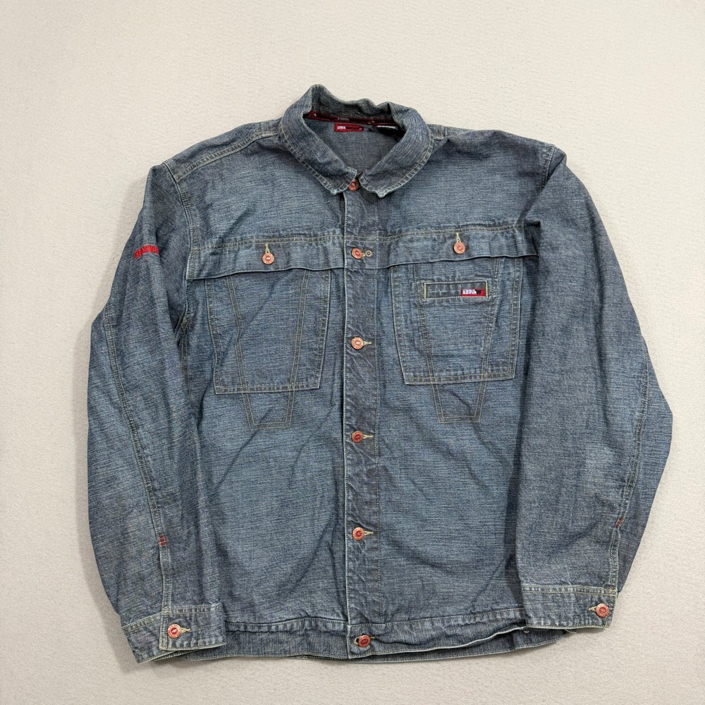 Vintage Mecca Denim Jacket Mens XXL Blue USA Jean Trucker Coat Y2K Hip Hop Cyber